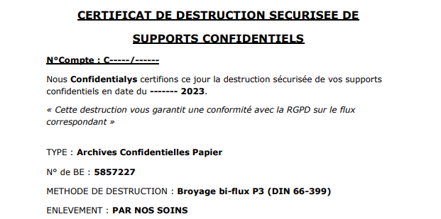 attestation destruction sécurisée